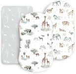 Ultra Soft Fitted Bassinet Sheets 3 Pack, Universal Fitted for.Baby Cradle Moses Basket Oval Rectangle Mattress Safe and Snug, Stylish Bassinet Mattress Sheets for Baby, Cute Animals Print