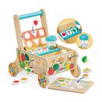 Melissa & Doug Wooden Shape Sorting Grocery Cart Push Toy and Puzzles (16 Pieces)