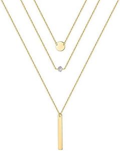 Turandoss Delicate Bar Stacked Necklace Multi Disc Bead Layered Necklaces for Women Jewelry
