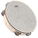 AKLOT 10" Tambourine Hand Held Drum 8 Pairs Double Row Metal Bell Jingles Beech Percussion Musical Educational Instrument for Party Kids Dance & Song Accompaniment