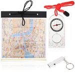 Orientation Compass, Waterproof Map Case with Emergency Whistle, Navigation Compass and Transparent Map Cover Waterproof Map Holder with Lanyard for Explorer Expedition Camping, Hiking, Survival