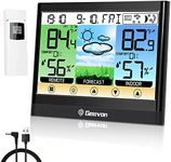 Geevon Weather Stations Wireless Indoor Outdoor Thermometer, Touch LCD Display Digital Thermometer Hygrometer with Heat Index, Dew Point, Comfort Indicator, Alarm Clock and Adjustable Backlight