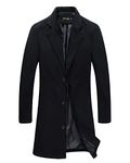 Benibos Mens Trench Coat Slim Fit Notched Collar Overcoat (L, F20 Black)