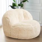 BYBYME Giant Bean Bag Chair, Oversized Bean Bag Couch for Adults and Kids, Faux Crescent Bean Bag Chair with Padding, Stuffed Big Accent Sofa Chair Floor Sofa for Gaming, Reading (White)