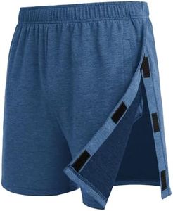 Deyeek Mens Tearaway Shorts After Knee Surgery Snap On Shorts for Women Hospital Break Away Post Surgery Pants with Pockets Heather Blue