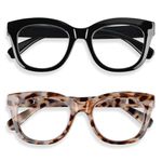 Areyeth 2 Pairs Oversized Retro Reading Glasses for Women, Oprah Style Large Blue Light Blocking Readers(2.25X), Black+gray Tortoise