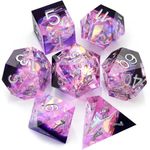 Haxtec DND Dice Set Sharp Edge Resin Dice Iridecent Inclusion with Dice Case Purple D&D Dice Set for TTRPG Role Playing Games Dungeons and Dragons DND Gifts