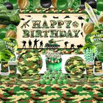 Camo Birthday Party Decoration - Army Party Supplies, Plates Cups Napkins Camo Tablecloth Happy Birthday Backdrop Balloons Cake Toppers for Boy Camouflages Hunting Military Party Supplies (Backdrop)