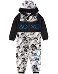 Playstation Pyjamas Oneise For Boys | Kids Game Controller Camo Monochrome All In One Pyjamas | Gamer Merchandise 9-10 Years