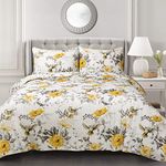 Lush Decor, Yellow & Gray Penrose Floral 3 Piece Quilt Set, King