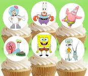 Pre-Cut SpongeBob 2B Edible Stand up Wafer Paper Cupcake Toppers Cake Decorations Birthday Party Aquatic Underwater Friends (24)