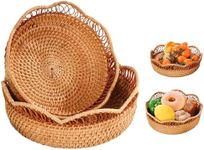 Rattan Bread Basket for Serving,Set of 2（8’’/9’’）Round Fruit Basket,Picnic Baskets,Natural Woven Serving Basket Bowls,Handmade Decorative Baskets For Kitchen Counter, Organizing, Storage, Home Decor