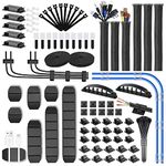 188 PCS Cable Tidy with 6 Cable Sleeves,50 Cable Clips,2 Self Adhesive Rolls, 20 Fastening Tapes,10 Zip Ties Mounts and 100 Cable Ties,Cable Management Kit & Cord Organizer for Desk,TV,Car and Office