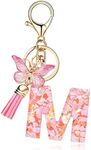 OKAICEN Fashion Alphabet Initial Letter Keychain Tassel Butterfly Pendant Key Ring for Purse Handbags Women Girl, Pink Butterfly Letter M