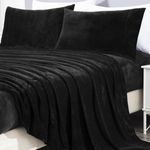 Chezmoi Collection Extra Soft Fleece Sheet Set Queen, Microplush Non-Pilling Velvety Bed Sheet, Deep Pocket - Lightweight All Season Warmth, Queen, Black