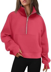 AUTOMET Womens Sweatshirts Half Zip Cropped Pullover Fleece Quarter Zipper Hoodies 2026 Fall Fashion Outfits Clothes Rose XX-Large