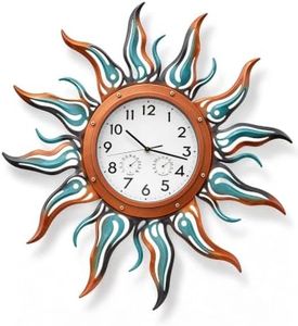 Verdosphire 26" Sunburst Outdoor Wall Clock with Thermometer & Hygrometer | Decorative Metal Frame; 10-Inch Dial; Weather-Resistant Finish; Silent Quartz; Battery Powered; Large Numerals