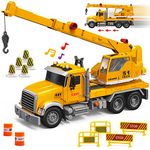 Crane Fire Truck Toy Truck Set - Kids Construction Crane Truck w/ Extending Arm, Rotation, Various Props and Buttons + Sounds & Lights - Toy Crane Truck for Boys Age 4-7, Girls, 3 Years Old+