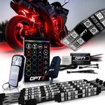 OPT7 Aura Motorcycle LED Accent Lighting Kit, RGB Multi-Color Lights Kit with Remote, Motorcycle Lights Underglow Strips Accessories with Switch for Sportsbike Cruisers, 10pc Double Row