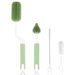 Vicloon Baby Bottle Brush, 3PCS Bottle and Teat Cleaning Brush, Silicone Bottle Cleaner Brush with Hanging Hole for Cleaning Water Bottles Baby Bottles Glass Cup Thermoses (Green)