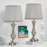 Touch Table Lamps Set of 2, 22" Tall Bedside Lamps, Nightstand Lamps with USB C+A Charging Ports, 3 Way Dimmable Lamp for Bedrooms, Living Room, Office, Silver Lamp with Grey Lampshade, Bulbs Included