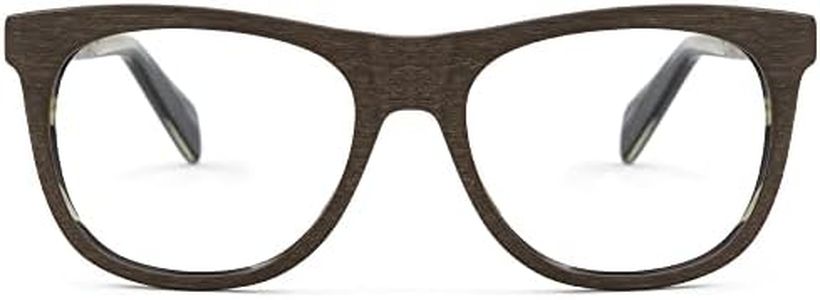 Zeelool Vintage Square Eyeglasses for Men Wood Textured Eyeglass Frame with Non-prescription Clear Lens ZWA685033-01 Brown, Zwa685033-01 Brown, Large