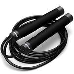 Epitomie Fitness Ballistyx Jump Rope - Premium Speed Jump Rope with 360 Degree Spin, Steel Handles, Silicone Grips and 2 x Adjustable Cables - for Crossfit, Gym & Home Fitness Workouts & More - Black