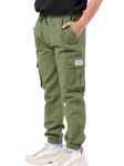 NATUST Boys Cargo Trousers Kids Elastic Waist Joggers Multi Pockets Casual Pants Army Green 11-12 Years