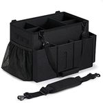 Large Wearable Cleaning Caddy Bag, Cleaning Bag with Handle Shoulder & Waist Strap, Cleaning Supplies Organizer Tote with Foldable Dividers & Zipper Pocket for Cleaner Housekeeper (Black)