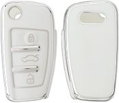 kwmobile Key Cover Compatible with Audi 3 Button Flip Key - Car Key Fob Case Protector - White/Silver