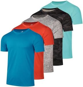 Real Essentials 5 Pack: Youth Dry-Fit Wicking Active Athletic Performance Short Sleeve T-Shirt Boys & Girls Shirts-Set 13,Small (6-7)