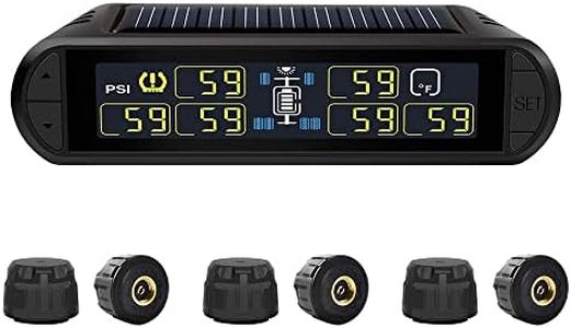 B-Qtech RV Tire Pressure Monitoring System Solar Powered High Brightness Adjustable TPMS (0~199PSI) for Trailer Travel Motorhome 6 Sensors, 5 Alarm Modes Pressure Temperature Real-time Monitor System