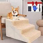 Almcmy 3 Tiers Dog Stairs, Non-Slip Plastic Pet Steps, Plastic Dog Stairs for Small Dogs & Cats Climbing Couch, Sofa, Bed, Holds up to 50lbs - Send 1 Pet Grooming Glove, 1 Lint Roller