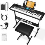 EYTSE 61 Key Piano Keyboard for Beginner with LCD Display, 300 Tones, 300 Rhythms, 50 Demos, 3 Teaching Modes and Stand, Stool, Headphones, Music Rest, Microphone, Sustain pedal Ideal for Gift