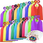 Kidsfere Superhero Capes and Masks for Kids Boys Girls 24 sets with Stickers Decoration for Super hero themed Birthday Party or Class Activity - 24 Capes, 24 Masks, 24 Big Stickers, 288 Small Stickers