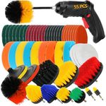 55pcs Drill Brush Attachment Set Cleaning Drill Scrubber Brush Kit with Cordless Screwdriver Drill Brush with Brush,Extend Long Attachment,Scouring Pads,Sponge,Polishing Pads for House,Car,BBQ