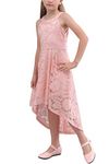 GORLYA Girl's Elegant Halter Neck Floral Lace Hi-Lo Flower Girl Birthday Party Dress for 4-14T Kids (GOR1027,13-14Y,Pink)