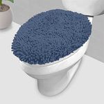 LuxUrux Toilet Lid Cover, Extra-Soft Plush Seat Washable Shaggy Microfiber Standard Toilet Lid Covers for Bathroom Machine Wash & Dry. (18 x 21 inches, Medium Blue)