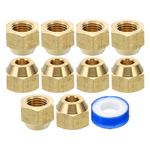 PATIKIL 1/4" Brass Flare Nut, 10pcs SAE 45 Degree Copper Flared Tube Fitting Brass Pipe Fitting for Air Conditioner Water Gas Line, Glossy