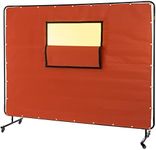 VEVOR Welding Curtain, 6' x 8', Welding Screen with Metal Frame & 4 Wheels, Fireproof Fiberglass w/Transparent Window, for Workshop, Industrial Site, Red