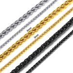 Men & Teen Boys Black Chain Hip Hop Punk Style Jewelry Ion-Plating Black Metal 3MM Wide Wheat Chain Necklace, 18 Inch