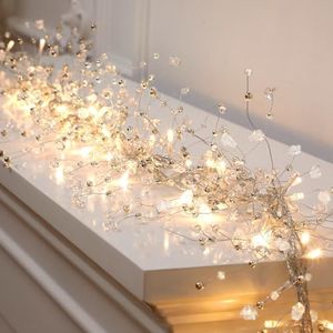 Riceshoot 2 Pcs 18 ft Christmas Ice Wire Clear Garland with Light Wire Acrylic Crystal Garland Faux Diamond Beaded String Garland Christmas Tree Ornaments Holiday Party Decoration