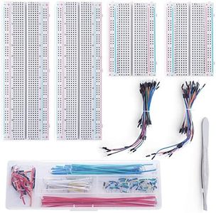 Breadboard Jumper Wires Kit 2Pcs 830 Breadboards 2PCS 400 Breadboards +130pcs Flexible Breadboard Jumper Wires +280pcs Jumper Wires+1pcs Tweezer for Arduino Raspberry Pi