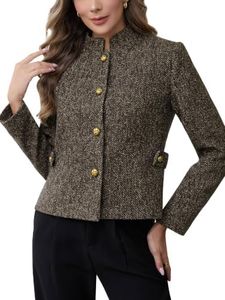 M.Infisavo Women’s Cropped Herringbone Jacket Winter Coat With Stand Collar