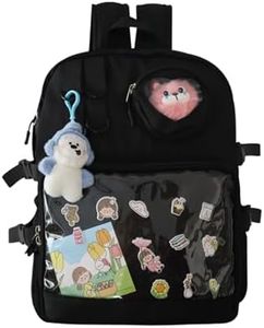 MOVOYEE Backpack for Travel Backpack Hiking Work Casual Daypack Backpacks Laptop BookBags Women Men,Anti Theft Clear Backpack,Cute Ita Bag Backpack with Pin Display and Adjustable Strap Black, Black,