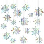 FEPITO 18PCS Christmas Hanging Snowflake Decorations 3D Hanging Snowflake Decorations for Christmas Winter Wonderland Holiday New Year Party Home