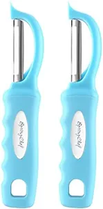 Spring Chef Premium Stainless Steel Vegetable Peeler for Kitchen, Potato Peeler with Non-Slip Handle, Dishwasher Safe Apple Peeler, Peel Fruit, Veggie, Carrot, Mango - Set of 2 - Aqua Sky