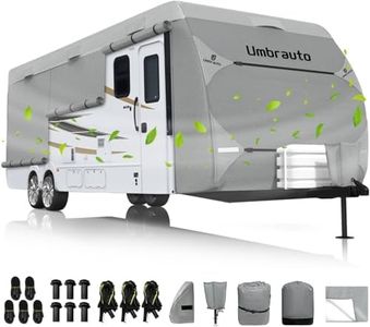 RV Cover Umbrauto 2022 Upgraded 7 Layers Top Camper Cover Windproof Travel Trailer Cover for 33' to 35' RV, Toy Hauler Cover with Tongue Jack Cover, Extra Windproof Ropes, Gutter Covers