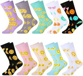 Therwen 10 Pairs Women's Volleyball Dental Teeth Music Reading Books Smiling Face Socks Novelty Golf Basketball Socks, Smile Face Style, One Size