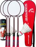 SUNSTONE Badminton Rackets Steel Body DF 477 Four Piece Set with 6 Feather Shuttlecocks Full Cover